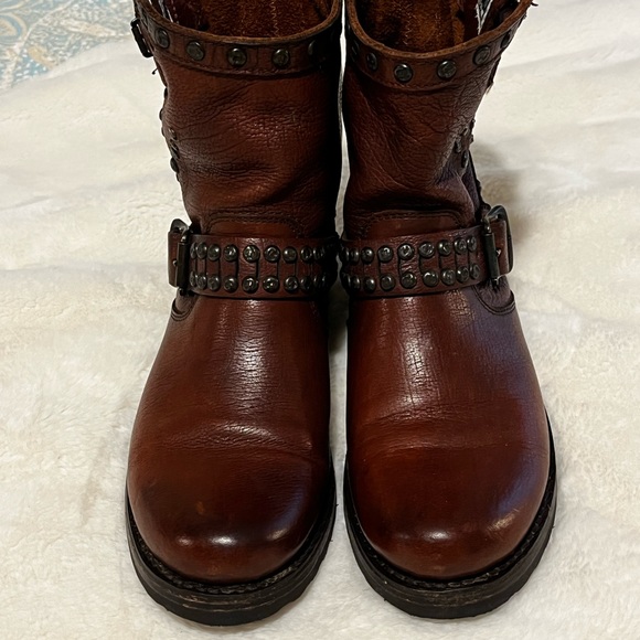 Frye Veronica cognac leather moto boots. - Picture 12 of 13